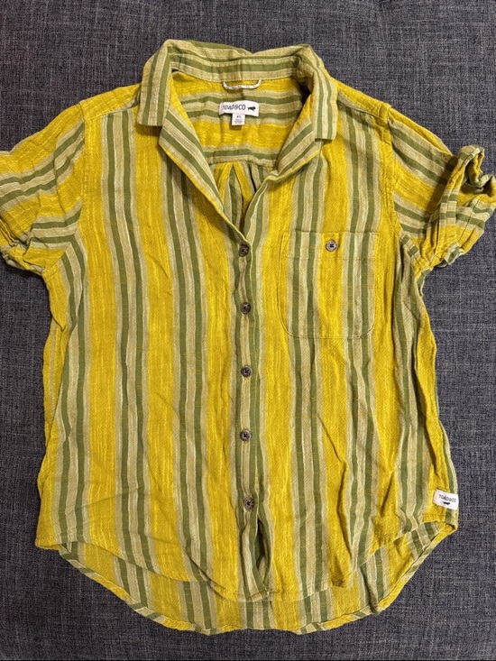 Toad&Co Tops - Toad&Co Camp Cove Shirt XS Yellow Green Stripe Organic Cotton Gauze Resort